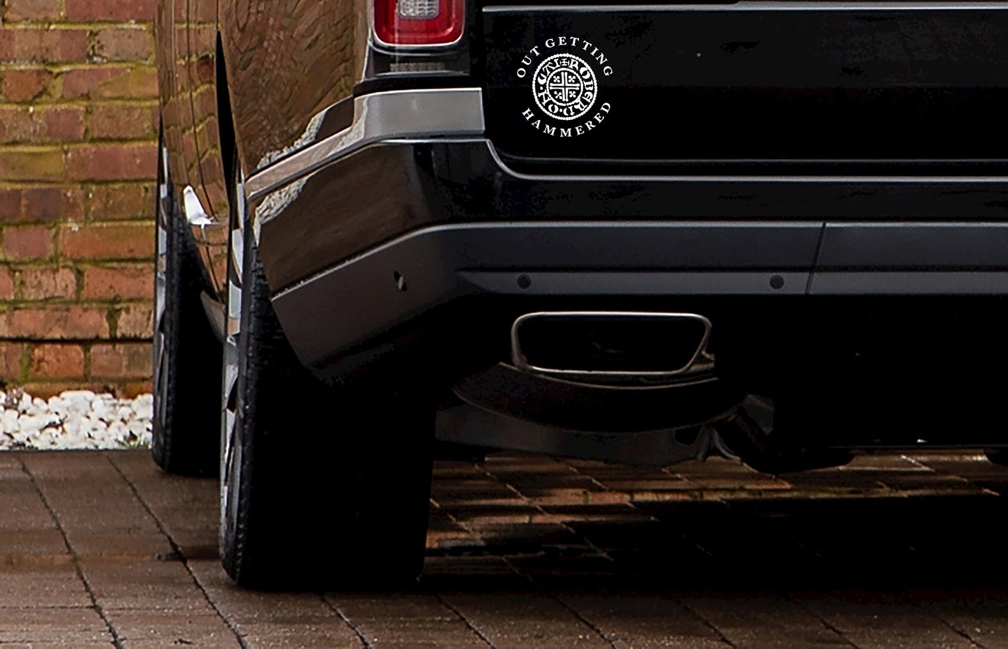 Out Getting Hammered Short Cross Car Decal