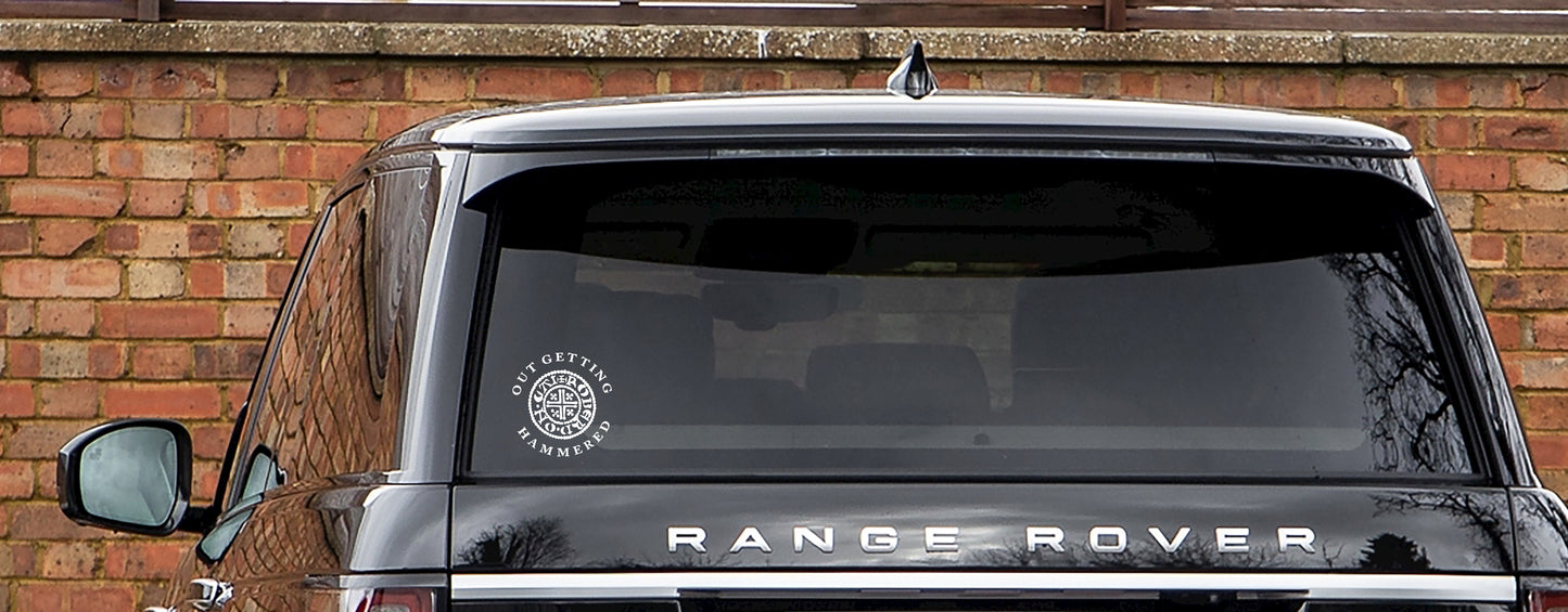 Out Getting Hammered Short Cross Car Decal