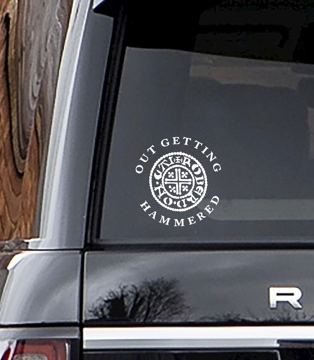 Out Getting Hammered Short Cross Car Decal