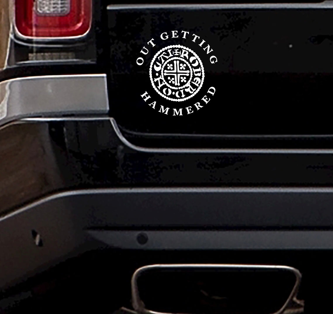 Out Getting Hammered Short Cross Car Decal